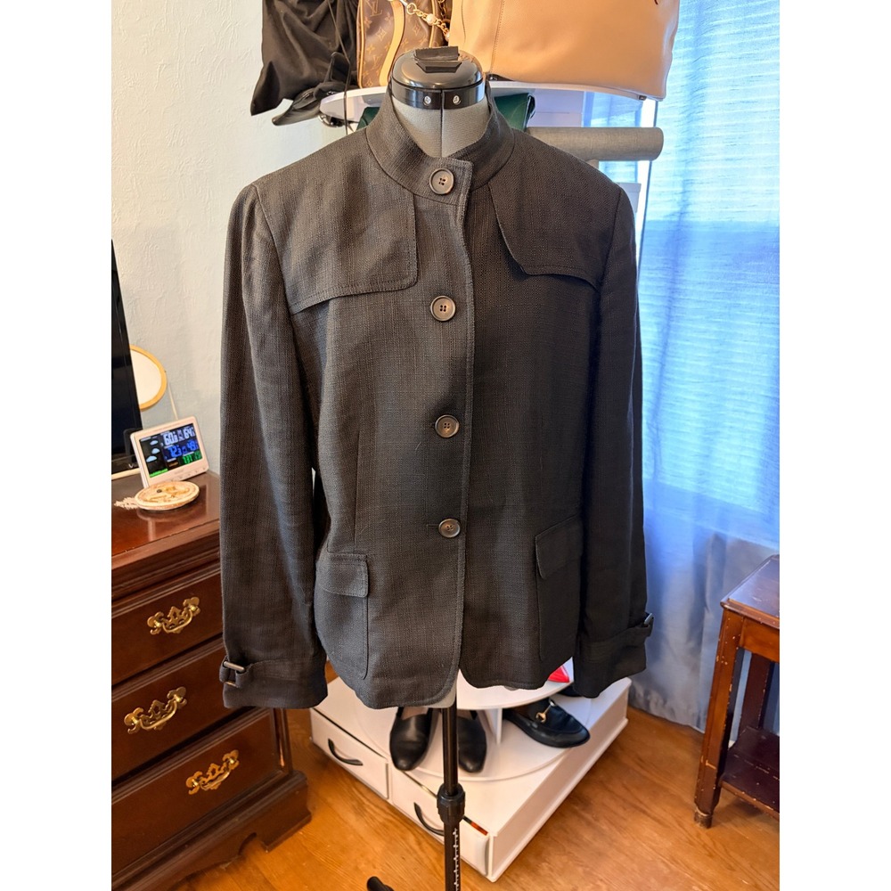 Talbots Collection Jacket Size 14 Black Stand Collar Button Front Professional